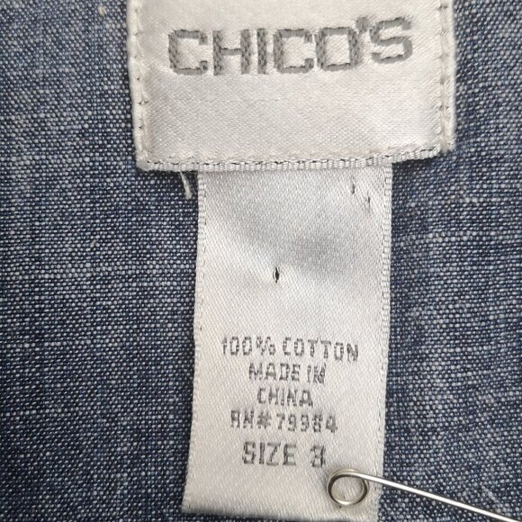 Chico's Ladies Size 3 (Approx. Large) Straight Fit Long Sleeves Jean Shirt - Picture 3 of 9